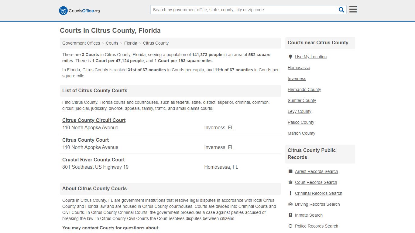 Courts - Citrus County, FL (Court Records & Calendars)